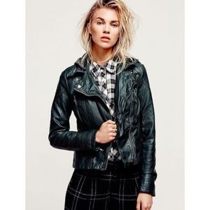 Free People Dark Green Vegan Leather Jacket